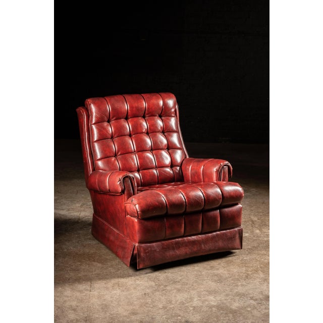 Vintage Tufted Leather Swivel Chair in Red For Sale - Image 10 of 10