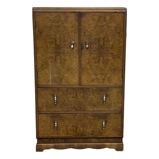 Art Deco English Sideboard in Burr Walnut, 1950s For Sale