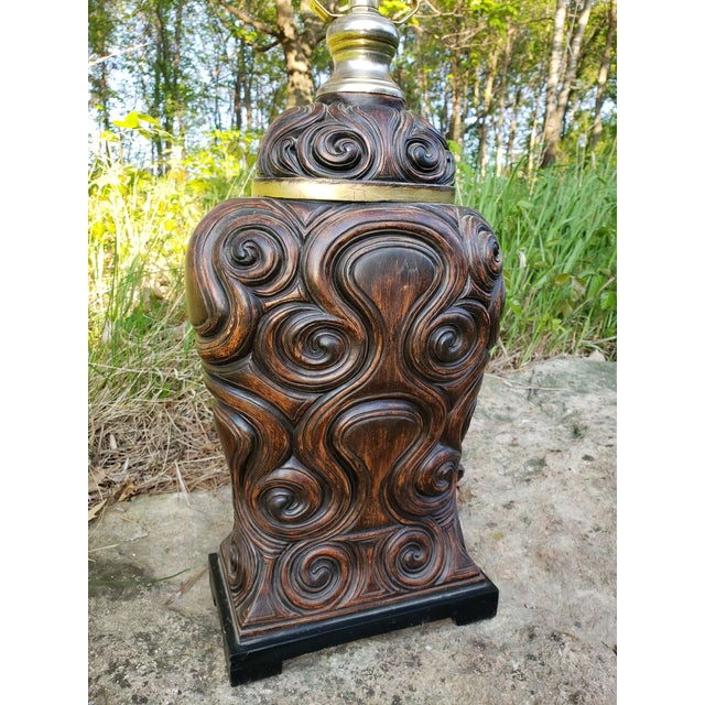 Uttermost Lighting Table Lamp Wood Carved-Look 2004 Dark Brown For Sale In Minneapolis - Image 6 of 8