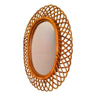 Oval Rattan and Bamboo Wall Mirror, 1960 For Sale