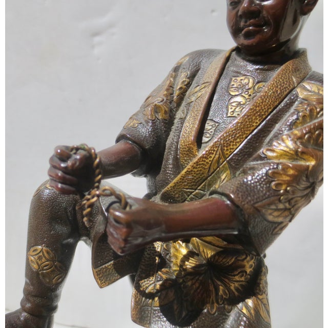 Miyao Fisuke Meiji Japanese Gilt and Bronze Figures- A Pair of 2 For Sale - Image 13 of 15