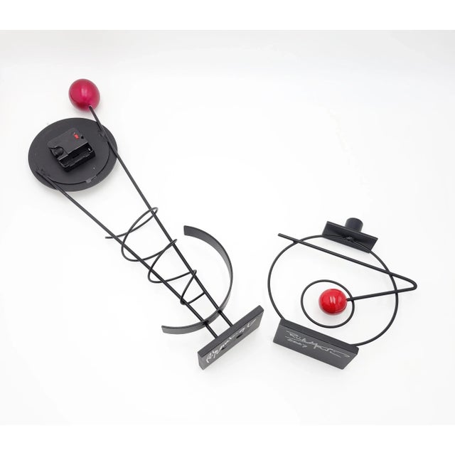 1990s Rick Martin Modern Memphis Pop Art Steel Clock & Candleholder Sculpture Set For Sale - Image 5 of 14