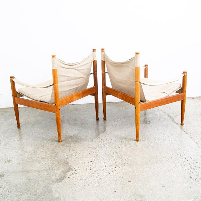 Erik Wørts Mid 20th Century Danish Modern Lounge Chairs Safari Tan White Oak Arm Pair Set Two For Sale - Image 4 of 11