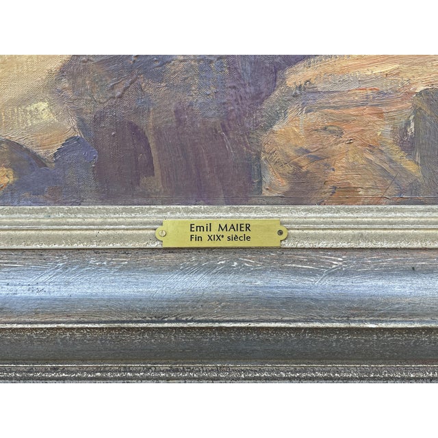 Emil Maier, Snowy Firs at Sunset, 1920s, Oil Painting on Canvas For Sale - Image 4 of 17