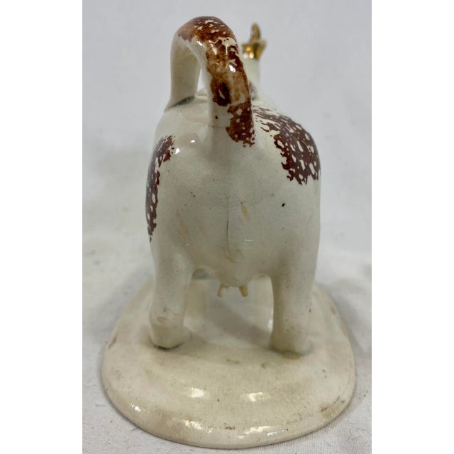 Mid 19th Century Antique Sponge-Ware Staffordshire Cow Creamer Figurine in Ivory Color Made in England - Circa 1860’s For Sale - Image 5 of 10
