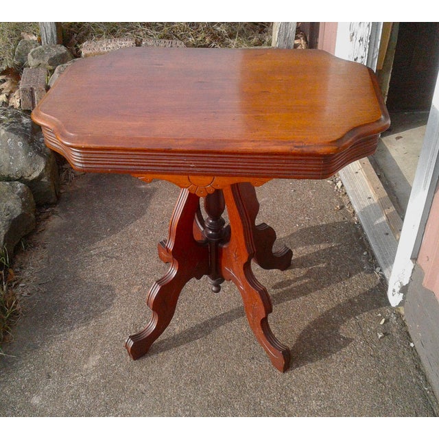 Victorian Antique Victorian Eastlake Solid Walnut Parlor Table 1870s For Sale - Image 3 of 18