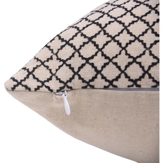 Art Deco Fabdivine Traditional Block Print Pillow Cover 24x24 Inch Duck Canvas-Kabutar Jaal For Sale - Image 3 of 4