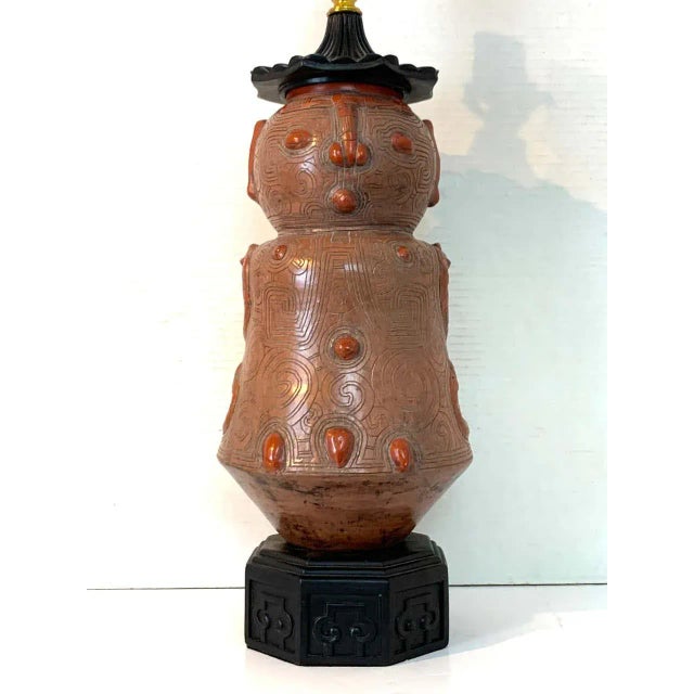 Chinoiserie Style Figural Pottery Attendant Lamp 1960s Height: 26 in Width: 8 in Depth: 8 in Revel in the exotic allure of...