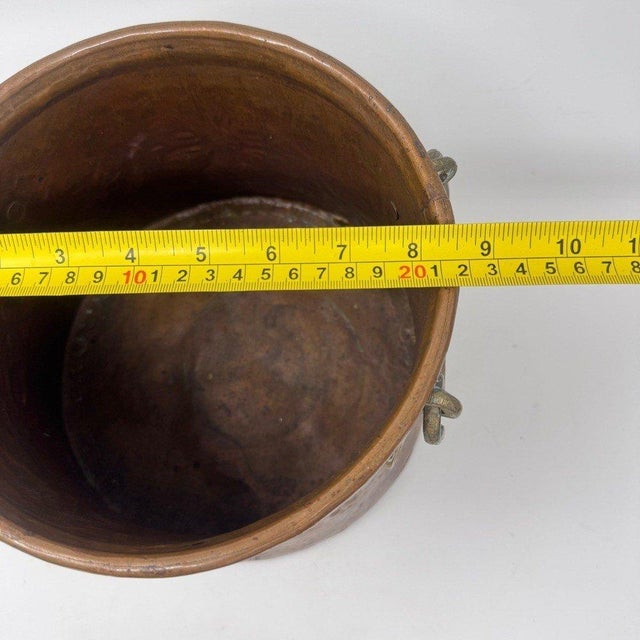 Bronze Antique Embossed Copper Cachepot Jardinière With Brass Serpent Handles For Sale - Image 8 of 14