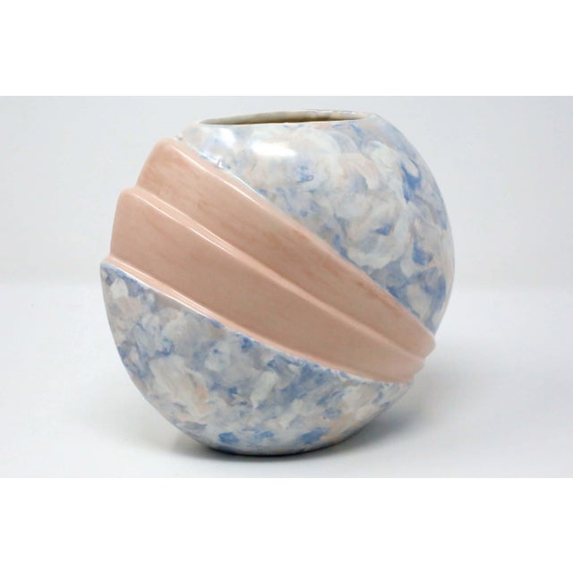 1960's Mid-Century Pink Blue and White Art Deco Ceramic Vase For Sale - Image 9 of 9