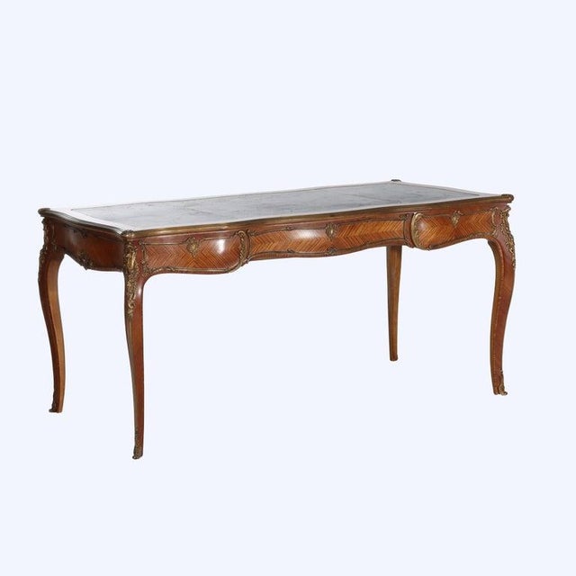 François Linke Antique French Louis XV Bureau Plat Rosewood Inlaid Attributed to François Linke 19th C For Sale - Image 4 of 17