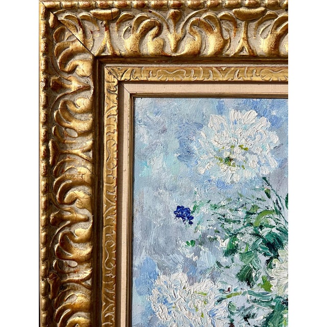 Samuel Rothbort, Bold Folk Art Modernist Floral Bouquet Oil Painting Flowers in Vase Gilt Frame, c.1950's For Sale - Image 9 of 11
