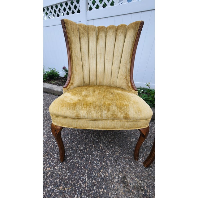 Pair of Vintage Hollywood Regency Shell Back Slipper Chairs, 1940s Style For Sale In New York - Image 6 of 18