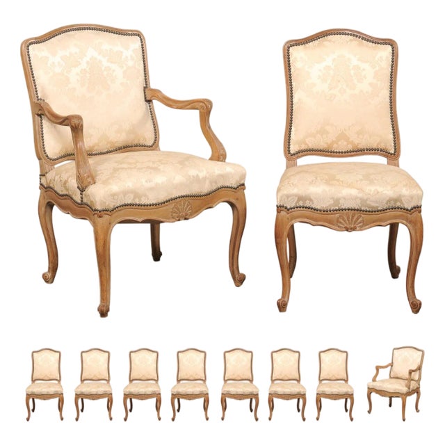Mid 20th Century French Louis XV Style Dining Chairs (Set of 10) For Sale