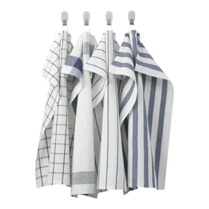 100% Cotton Napkins Kitchen Towels Place Mats Blue and White Set of Four (4) Checks Square Stripes