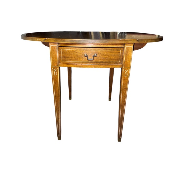 Mid 20th Century Hepplewhite Style Inlaid Mahogany Pembroke Drop-Leaf Side Table For Sale - Image 10 of 12