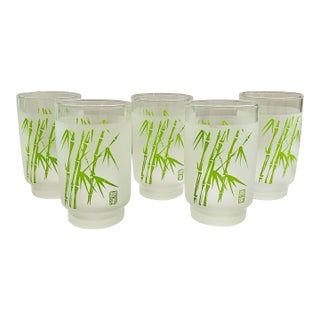 Late 20th Century Bamboo Frosted Glasses- Set of 5 For Sale