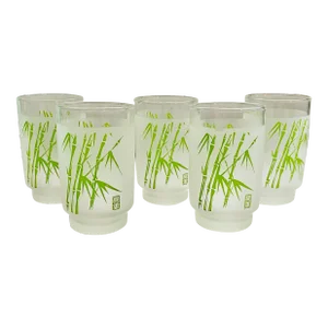 Late 20th Century Bamboo Frosted Glasses- Set of 5