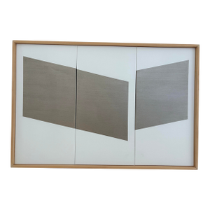 Abstract Contemporary Geometric Hard Edge Triptych Painting, Wood Framed, Signed Lee Fine