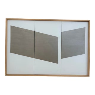 Abstract Contemporary Op Art Geometric Hard Edge Triptych Painting, Wood Framed, Signed Lee Fine For Sale