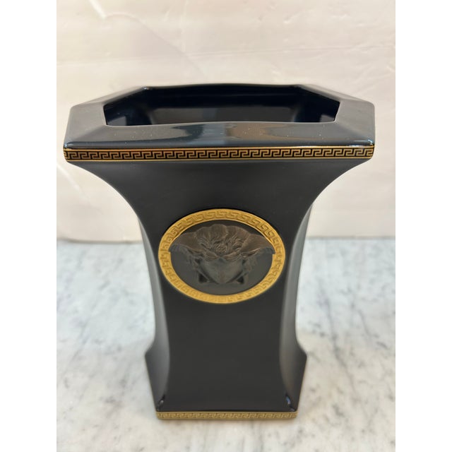 2000 - 2009 Black & Gold Versace Rosenthal Porcelain Vase With Gold Medusa Signed For Sale - Image 5 of 9