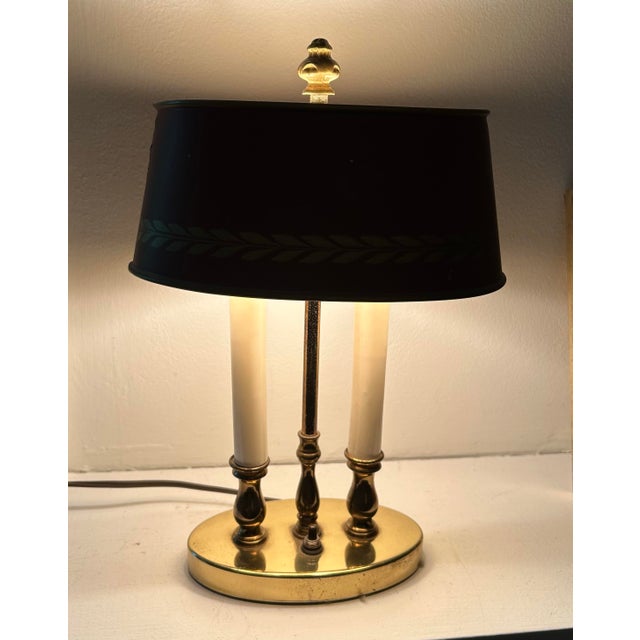 Early 20th Century Small Double Bouillotte Lamp With Red Tole Shade For Sale - Image 4 of 9