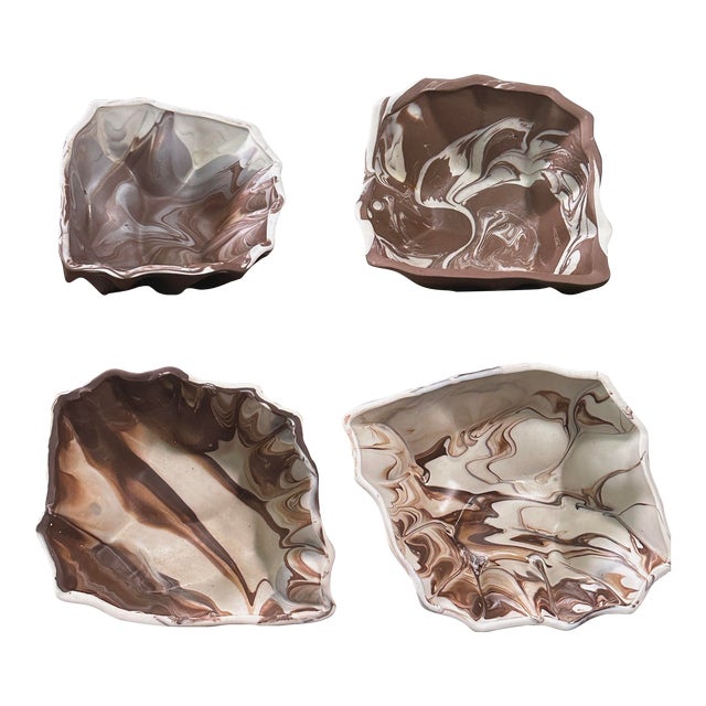 Vintage Marbleized Studio Craft Ceramic Bowls (Set of 4) For Sale