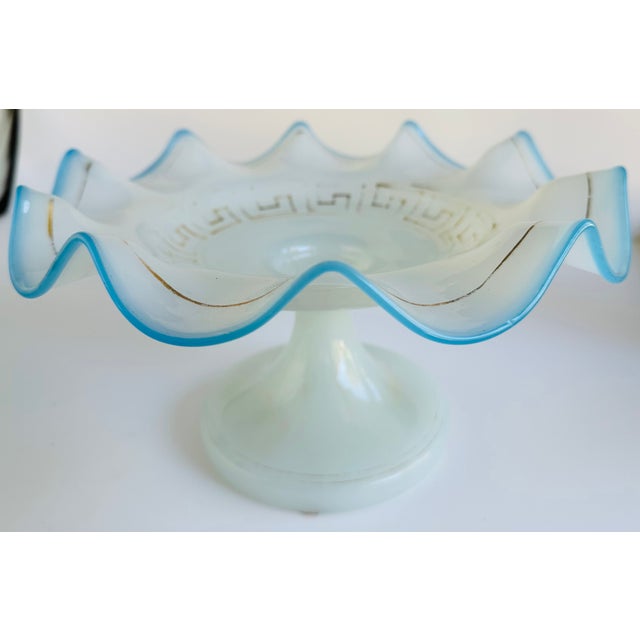 French Opaline Glass Compote With Ruffled Rim Chairish