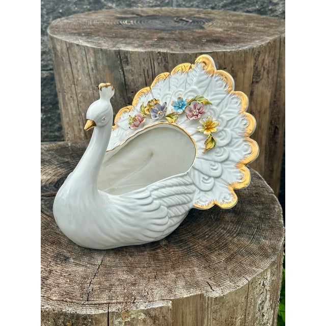 White Italian Vintage Porcelain Swan Planter, Vase by Capodimonte. For Sale - Image 8 of 11