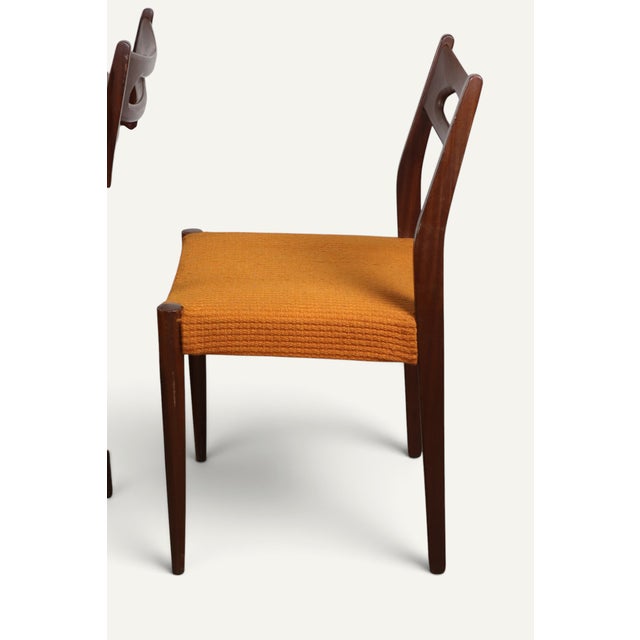 1960s Vintage Teak and Orange Wool Chairs, 1960s, Set of 4 For Sale - Image 5 of 18