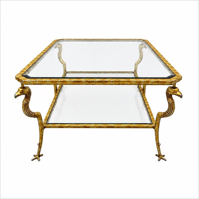 Maison Jansen French Maison Jansen Style Gilt Metal & Glass Eagle Form Two Tier Coffee Table For Sale - Image 4 of 7