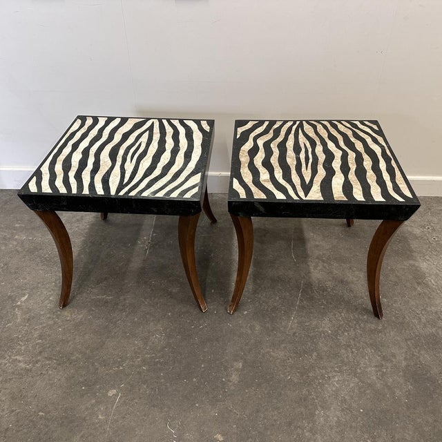 Italian Zebra Inlaid Tessellated Stone Tables with Refined Curv, Set of 2 For Sale - Image 16 of 16