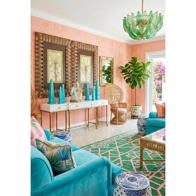 Green Oversized Vintage Hand Painted Palm Tree Metal Leaf Palm Beach Regency Wall Art- A Pair For Sale - Image 8 of 13