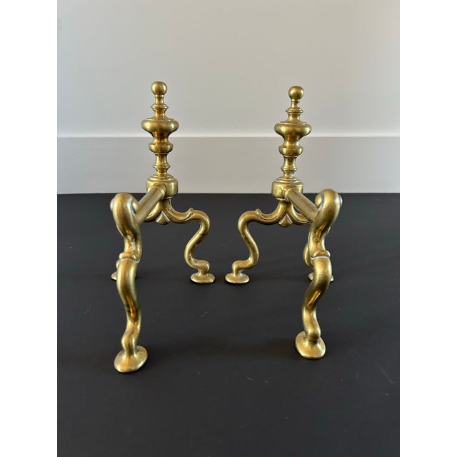 Antique Whimsical English Brass Andirons For Sale - Image 4 of 7