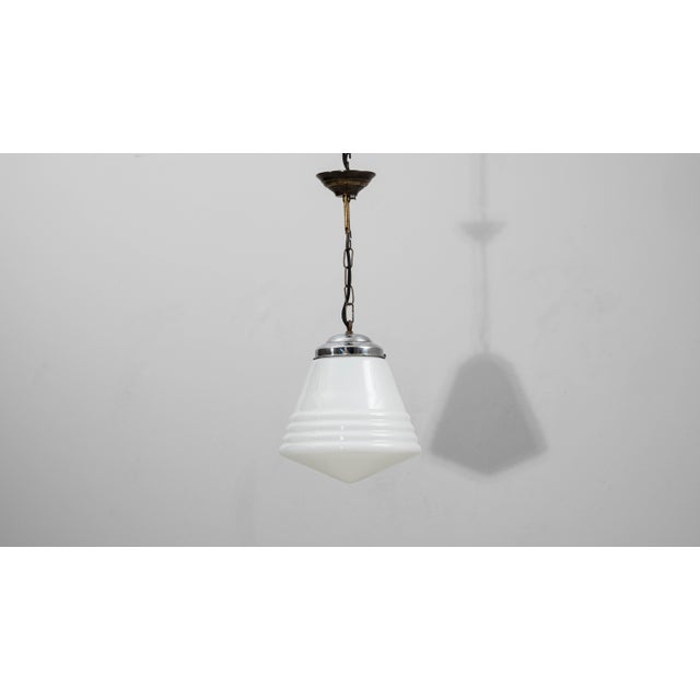 Early 20th Century 1920s French Art Deco Glass Pendant With Chrome Fitting For Sale - Image 5 of 18