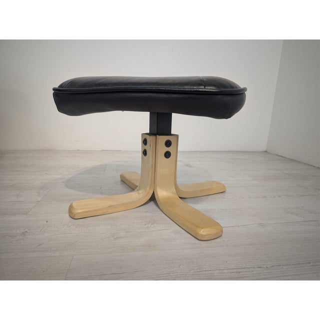 Adjustable Leather Armchair with Ottoman in Black, 1975 For Sale - Image 14 of 18