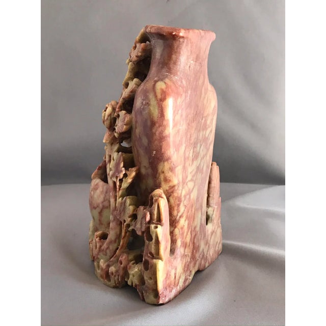 Early 20th Century Antique Soapstone Carving of Chrysanthemums on Craggy Rocks For Sale - Image 5 of 13