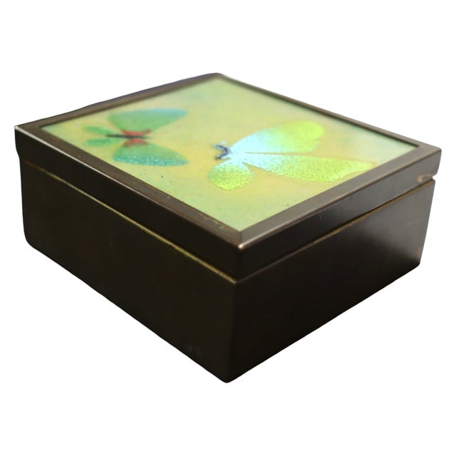 Vintage Jade Snow Wong Butterfly Enameled Brass Ring Box Signed C1950 For Sale - Image 4 of 10