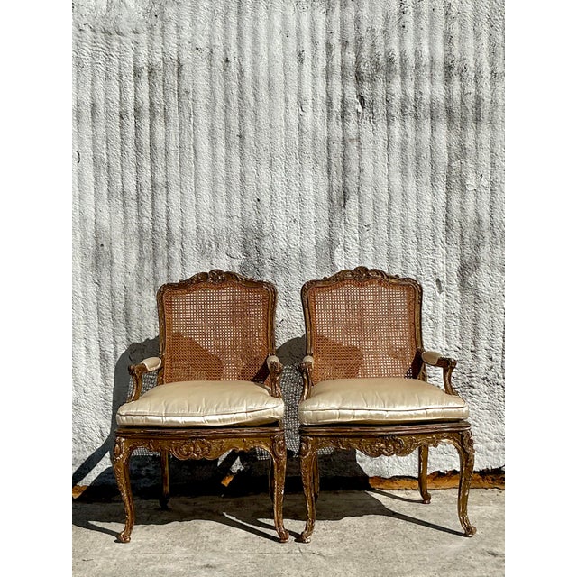 Vintage Regency 19th Century Cane Back Fauteuil Chairs - a Pair For Sale - Image 4 of 12