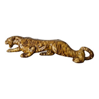 Vintage Glazed Ceramic Leopard Panther Sculpture – Hollywood Regency / Mid-Century Accent For Sale