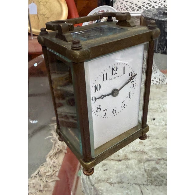 Antique Tiffany & Co Swiss Made Brass Carriage Clock 11 Jewels France Good condition fully working the back door is a...