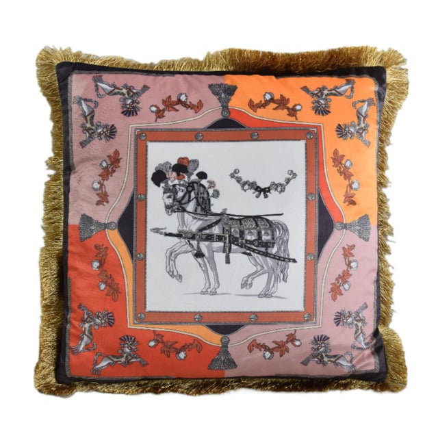 French Parisian Style Silk Velvet Fringe Feather/Down Pillow For Sale In Los Angeles - Image 6 of 6