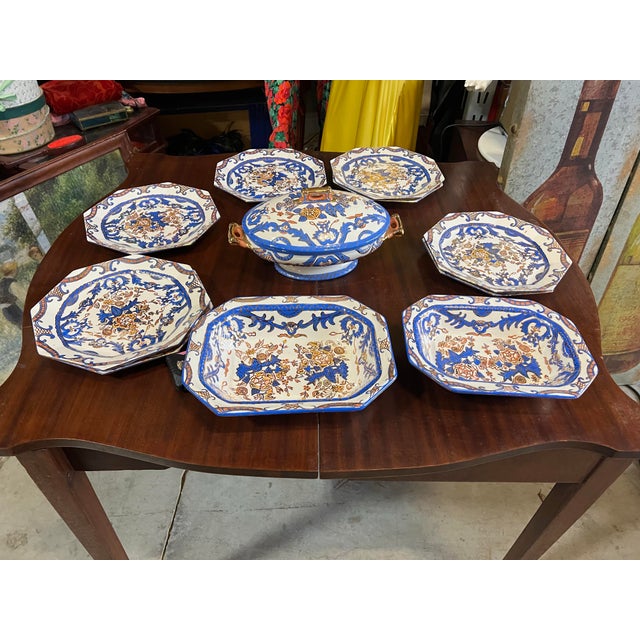 1970s Italian Blue and White Hand Painted Serving Dishes With Gold Accents- Set of 11 For Sale - Image 12 of 12