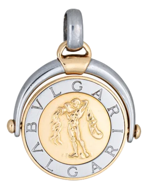 1990s Bulgari Aquarius Pendant Spinner Vintage 18k Gold Steel Fine Zodiac Jewelry Flip