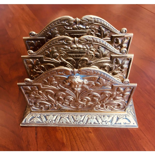Metal Antique Brass Three Slot Letter Holder For Sale - Image 7 of 7