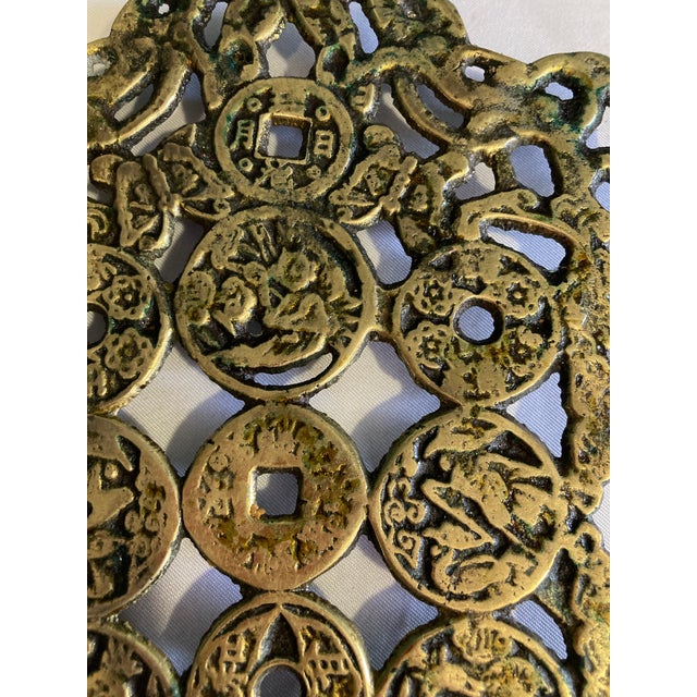 Metal Vintage Solid Brass Asian Coin Trivet or Wall Décor For Sale - Image 7 of 10