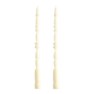 Spindle Leg Taper Beeswax Candles in Cathedral - a Pair For Sale