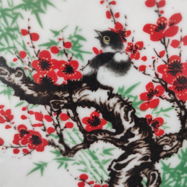 White Chinese Ceramic Plate,Famille Rose Porcelain Plate Hand Painted Flowers and Birds Pattern For Sale - Image 8 of 10