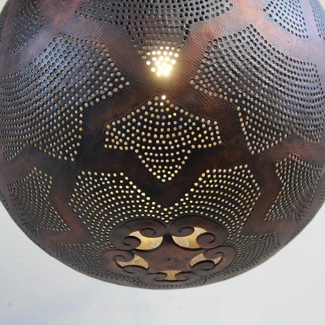 Industrial Antiqued Copper Globe Asian Industrial Pendant Light Medium For Sale - Image 3 of 8