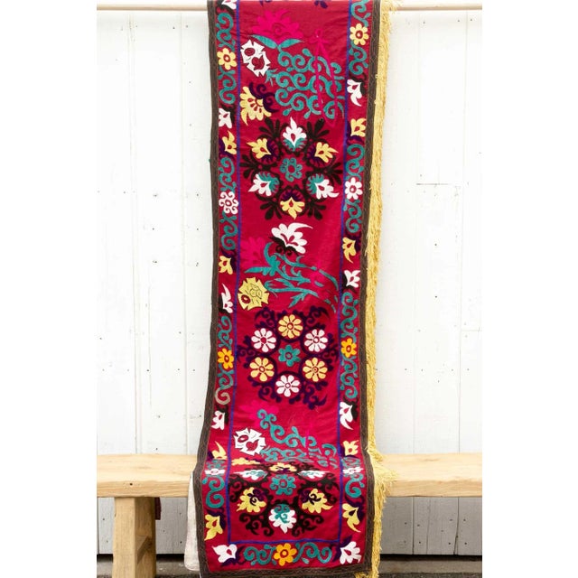 1960s Vintage Red Floral Suzani Runner For Sale - Image 5 of 8
